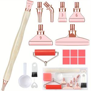 TEMU 페인팅 펜 액세서리 도구 세트, 롤러와 6개의 금속 나사 스레드 멀티 플레이서 팁이 있는 그린 아트 펜, 사각 및 원형 보석용 페인팅 드릴 펜|보석십자수