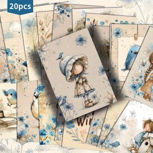 TEMU 20팩 빈티지 블루 귀여운 Girly Bluebird 엽서 - 4x6 인치, 레트로 잡지용 종이, Classic Pinup 이미지 수집가를 위한 장식적인 페인팅 카드 (스크랩북 & 공예)
