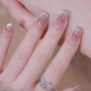 TEMU S001 10개입 캣아이 핸드메이드 프레스온 네일, 착용 준비 완료 그라데이션 젤 네일팁, 프렌치 스타일 네일