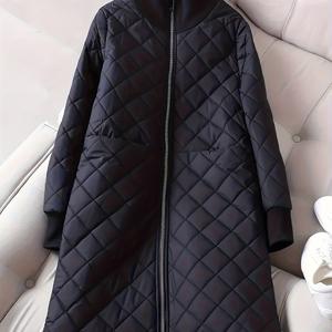 TEMU 여성용 우아한 겨울 코트 - 긴소매 지퍼업 재킷, 스탠드 칼라, 단색, 레귤러 핏, 안감, 통근 및 캐주얼 복장에 적합, 겨울 재킷, 캐주얼 겨울옷, 클래식 겨울 스타일, 패딩 여성, 경량패딩 여성, 자켓 여성, 숏패딩, 여성겨울코트, 가을자켓 여성, 여성겨울패딩, 겨울패딩, 가을여성자켓