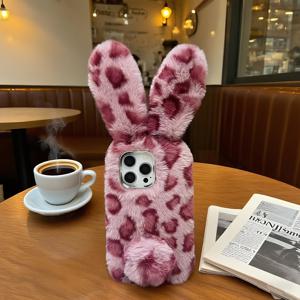TEMU 플러시 푸시아 프린트 토끼 폰 케이스, 아이폰 16 프로 맥스/16 프로/16/15 프로 맥스/15 프로/15/14 프로 맥스/14 프로/14/13 프로 맥스/13 프로/13/12/11에 적합, 가을과 겨울에 따뜻함, 폰 케이스 보호대, 플립 폰 케이스, Xewvoka 직접, 귀여운 폰 커버, 질감 있는 그립, 가을 모바일 커버