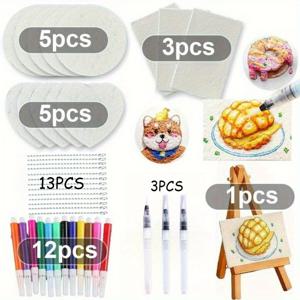 TEMU 42피스 세트 매직 폼 텍스처 페인팅 키트 - 3종의 페인팅 종이 포함, 3D 폼 텍스처 스펀지, 퍼피 팝콘 텍스처 페인팅 캔버스 스펀지, 버블 페인팅 펜 아트 용품, 창의적인 DIY 프로젝트, 재미있는 디자인, 고품질 폼, 부드러운 질감, 공예 애호가 및 취미 그림가용, 예술 학생을 위한 창의적 취미 도구