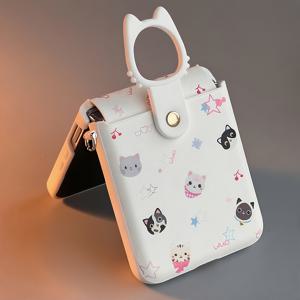 TEMU 삼성 폴딩 보호 케이스 만화 고양이 링 스티커 가죽 올인원 보호 모토 Razr 50 Ultra/Razr 60 Ultra 폰 케이스 힌지 보호 갤럭시 Z Flip 7/Z Flip FE 플립폰 호환, 폰 케이스 스트랩|핸드폰스트랩