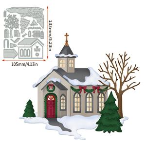 TEMU 1개 크리스마스 스노우하우스 다이커팅 몰드 - DIY 스크랩북, 종이 공예 및 휴일 장식용 축제 금속 공예 템플릿, 빨간 문과 녹색 나무로 눈이 있는 겨울 장면 만들기에 완벽함, 크리스마스 장식, 크리스마스에 가장 적합, 새해 눈꽃 다이, 새 제품 눈꽃 다이, 스크랩북 다이, 커팅 다이, 새로운 커팅 다이