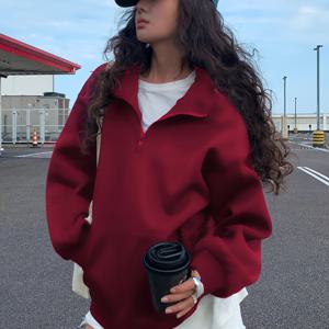 TEMU Y2K 여성 패션 따뜻한 하이넥 턴칼라 하프집업 스웨트셔츠, 2025 가을/겨울 신상 솔리드 컬러 긴소매 캐주얼 캥거루 포켓 아우터웨어, 겨울 아우터웨어,캐주얼 웨어,하프지프 디자인,부드러운 질감,포근한 소재,스타일리시 풀오버,오피스 캐주얼,대학생