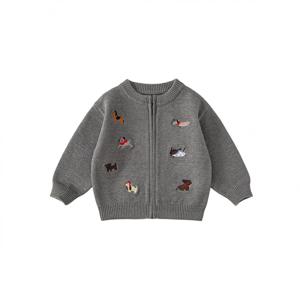 TEMU 소녀용 그레이 새 & 무당벌레 프린트 니트 가디건 스웨터 재킷 - 부드러운 긴팔 버튼 프론트 코트, 가슴 포켓, 세탁기 사용 가능한 봄/가을 유니폼 스타일 (외투)