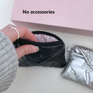 TEMU 우아한 리본 지갑 & 미니 핸드백 - 2-in-1 컴팩트 지퍼 파우치 (카드 홀더, 립스틱/케이스 & 이어폰 수납 포함) - 핑크 리본 악센트, 골드톤 버튼 스타일 클로저 (버튼 없음), 일상 사용에 내구성 강함