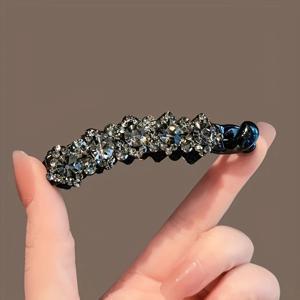 TEMU 1개 우아한 라인스톤 바나나 클립 - 중간 사이즈 세로 헤어 액세서리, 반짝이는 라인스톤 포함, 포니테일을 위한 안전한 고정력, 신년 출퇴근에 완벽, 여성용 크리스마스 선물, 포니테일 홀더, 스타일리시 헤어피스, 내구성 좋은 헤어피스, 헤어핀, 집게핀 중형, 머리삔, 집게헤어핀, 헤어집게핀, 소형집게핀, 리본집게핀, 헤어클립