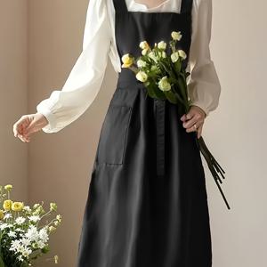 TEMU 여성용 긴 앞치마 - 조절 가능한 허리 끈이 있는 우아한 앞치마, 가드닝, 요리, 페인팅, 공예용 비신축성 원단 - 가정, 스튜디오, 야외 사용을 위한 북유럽 스타일 작업 앞치마 - 사계절 전문가 및 일상용 앞치마