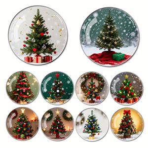 TEMU 10개 크리스마스 트리 패턴 대형 4cm 유리 조각 냉장고 자석, 대형 장식용 유리 돔 스티커, 화이트보드, 사물함, 식기세척기에 적합 - 주방, 사무실, 교실 장식에 완벽한 선물, 냉장고 자석,휴일 테마,고품질 자석,계절별 자석,사무직 근로자