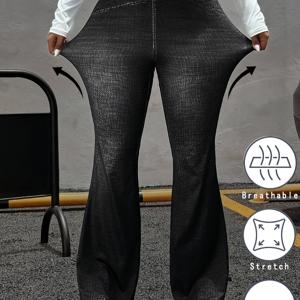 TEMU 【모조 데님】플러스 사이즈 - [페이크 데님 프린트/모조 페이크 데님] 가을-겨울 신상 여성 플러스 사이즈 하이웨이스트 플레어 페이크 데님 - 오파크 스트레치 레깅스, 캐주얼 및 포멀 의상에 어울리는 우아한 선택, 올 시즌 페이크 데님 스타일