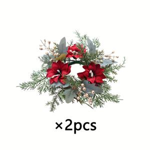 TEMU 1개 또는 2개 리얼한 크리스마스 포인세티아 화환 장식품 - 빨간색 & 녹색 장식, 골든 베리 포함, 관리 불필요 소나무 잎, 실내/실외 크리스마스 트리, 벽난로, 테이블 센터피스용 내구성 플라스틱 - 가정, 결혼식에 적합