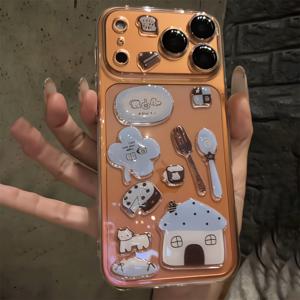TEMU DIY 귀여운 카툰 일러스트 스티커 투명 휴대폰 케이스 - 아이폰 17 프로맥스, 프로, 에어, 17, 16 프로맥스, 15, 14, 13, 12, 11 프로 맥스용 클리어 러블리 충격 방지 커버, DIY 맞춤 제작,장난스러운 미학,투명한 디자인,가벼운 커버,꼭 맞는 핏,DIY 애호가,만화 애호가