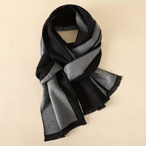 TEMU 1개 남성용 오버사이즈 30x180cm 블랙 & 그레이 스카프 - 양면 두꺼운 겨울 넥타이형 칼라, 우아한 프린지 트림, 클래식 투톤 재킷 & 수트 액세서리, 다용도 가을/겨울 의류 (수작업 측정 길이)