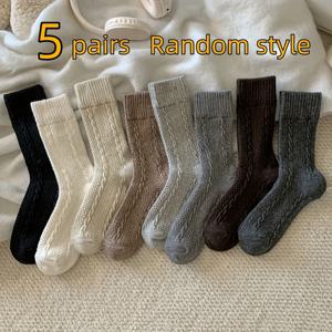 TEMU 3/5/8켤레 랜덤팩 여성용 봄/가을 솔리드 컬러 패턴 한국식 인스 그레이 미드 캐프 양말, 벙크 하우스