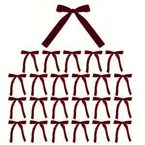 TEMU 우아한 선물 토퍼 리본, 24개 버건디 벨벳 크리스마스 장식, 축제 선물 포장, 트리 및 홈 데코, 가족 & 파티 플래너를 위한 필수 아이템, 크리스마스 리본 장식, 크리스마스 트리 리본, 새해 맞이 파티 장식