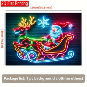 TEMU 2D 평면, 1개 네온 야광 크리스마스 산타 & 사슴 썰매 배너 - 전기 불필요, 실내/외 사용을 위한 자체 발광 파티 장식, 크리스마스 장식, 실내외 배너, 생생한 테마, 내구성 좋은 폴리에스터