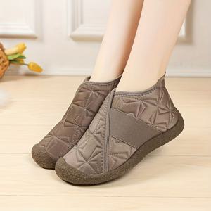 TEMU 여성용 따뜻한 겨울 앵클 부츠, 편안한 안감 플랫 부츠, 슬립온 라운드 토 솔리드 컬러 미드 캐프 패션 부츠 (중장년 및 노년층용)