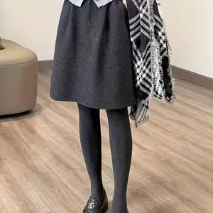 TEMU 여성용 우아한 솔리드 블랙 트위드 스커트 - A라인 겨울 스커트, 포켓, 벨트리스 웨이스트 & 스트럭처드 핏, 사무실 또는 세미 포멀 웨어용 세탁 가능 - 클래식 테일러드 팬츠 대체