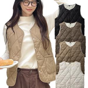 TEMU 시노코 여성 보아 퀄팅 패딩조끼 V넥 경량 패딩조끼