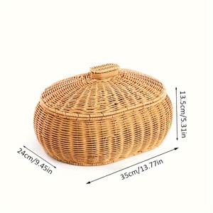 TEMU 1개, PP 폴리프로필렌 인조 폴리로테인 꼬임 바구니 뚜껑 포함, 타원형 과일 간식 보관 바구니, 주방, 욕실, 침실, 거실, 가정 정리 및 보관 용품 선물 바구니