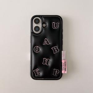 TEMU 아이폰 16/13/14/15 프로/16 프로 맥스에 적합한 자수된 문자 노트 펜던트 인조 가죽 휴대폰 케이스, 여성과 자매를 위한 디자인입니다.|아이폰케이스