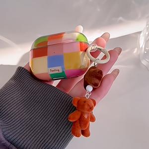 TEMU 레트로 컬러 블록 체크 무늬 에어팟 케이스, 신형 아이팟 1세대/2세대 및 에어팟 프로 3세대 2세대 호환 충격 방지 보호 커버|헤드폰