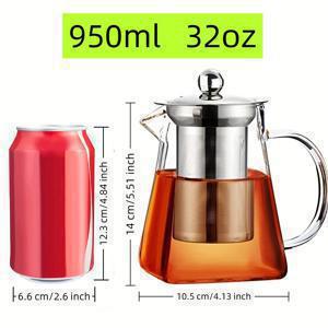 TEMU 1개 내구성 강한 유리 티포트, 스테인리스 스틸 내장 필터 - 현대적인 사각형 티메이커, 투명 뚜껑 & 주둥이, 내열성 강화, 잎차, 허브, 과일, 꽃차용 - 우아한 서빙 디자인, 가정 및 공식 행사용, 식기세척기 사용 가능 (식기세척기 사용 금지) - 차 애호가를 위한 이상적인 선물, 차 세트와 호환 가능, 재미있는 티포트