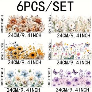 TEMU 6개/세트 우아한 플로럴 DTF 전사 스티커 - 고품질 자가 접착 UV 방지 PVC 컵 랩, 파스텔 & 생생한 색상, 클리어 광택 마감, 유리, 세라믹, 금속 컵, 머그, 병용 - 봄 꽃 패턴 (데이지, 장미, 라벤더, 수선화) - 쉬운 적용 및 잔여물 없는 제거, 꽃 스티커