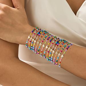 TEMU 빈티지 보호 스타일 14개 겹쳐 착용 가능한 스트레치 비즈 팔찌, 다색 수지 씨드 비즈, 여성용 신축성있는 끈 패션 쥬얼리, 일상 및 휴가 착용 액세서리