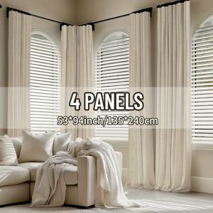 TEMU 4개입 일본 스타일 반투명 빛 차단 커튼 - 유럽 스타일, 밝기/레드/ - 로드 포켓/백 탭/후크 & 링