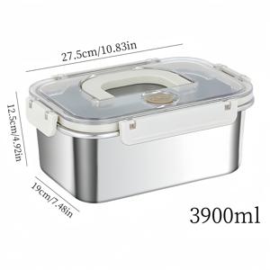 TEMU 손잡이와 밀봉 커버가 있는 스테인리스 스틸 직사각형 신선 유지 상자 3900ml/3200ml/2100ml/1700ml 대용량 공기 방출 밸브가 있는 식품 보관함 주방 저장 용기, 오븐 냉동고에 적합한 큰 및 작은 재사용 가능, 야외 휴대용 컨테이너|냉장고|냉동고|수납정리함
