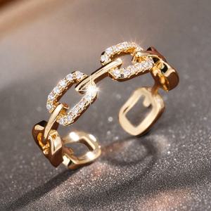 TEMU 반짝이는 합성 지르코니아가 있는 우아한 조절 가능한 오픈 링 - 화이트 골드 도금, 4월 탄생일, 데이, 파티 및 사계절에 완벽, 파티 액세서리|우아한 링 디자인|합성 지르코니아 악센트, 여성용 링, 우아한 여성용 링