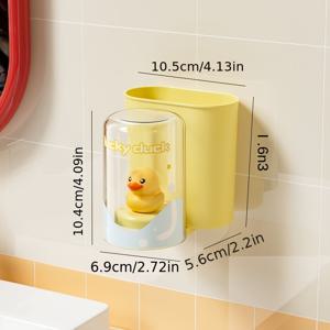 TEMU 1pc 귀여운 만화 돌고래 & 곰 벽걸이 칫솔 홀더, 씻기 컵 포함 - 내구성 있는 PP 플라스틱, 다기능 욕실 정리함, 칫솔 및 칫솔, 전기 없음, 귀여운 욕실 장식