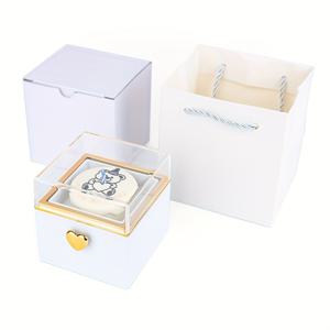 TEMU 작은 곰 케이크 링 박스 회전 아크릴 보석함, 패브릭 내부, 깜짝 프로포즈 반지 & 목걸이 홀더, 완벽한 생일 선물