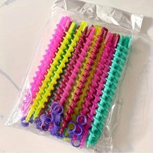 TEMU 26개입 5.9인치 플라스틱 스파이럴 헤어 스트레이트닝 로드 - 멀티컬러, 일반 머리용 여성용 홈&살롱 스타일링 도구, 내열성 디자인으로 부드럽고 곱슬 없는 결과, 쉬운 사용, 매끄러운 마무리, 살론 퀄리티 스트레이트닝 와이드|스타일러