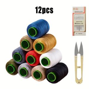TEMU 10개 스풀 고강도 폴리에스터 실 + 스프링 실 가위 + 손바느질 바늘 - 청바지, 가정용 재단, 프로젝트를 위한 완벽한 데님 수선 키트 - 내구성 좋은 바느질, 바느질 용품, 바느질 필수품, 바느질 도구