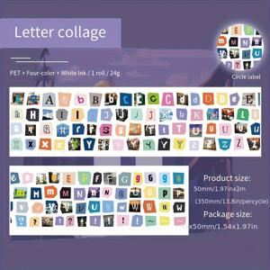 TEMU 신제품 1롤 영어 알파벳 및 문구 PET 테이프 스티커, 노트북 장식용, 스크랩북 재료 접착 스티커, 폰케이스 , 물병 꾸미기, 방수 쉽게 찢어지는 저널링 테이프