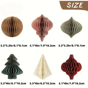 TEMU 6개 크리스마스 파티 장식 세트 - 3D 미니 글리터 에지 종이 벌집 랜턴 | 빈티지 스타일 홈 데코, 벽걸이 장식 & 연말파티 소품 | DIY 휴일 트리 및 새해 장식용, DIY 축제 장식,크리스마스 트리 장식,미니 글리터 장식, 크리스마스 장식,글리터 엣지 디자인,축제 종이 예술,글리터 악센트,종이 재질 장식, 호스트