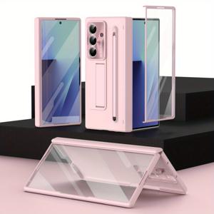 TEMU 새로운 힌지 풀커버 디자인 삼성 갤럭시 Z 폴드 7 케이스, 펜 슬롯 내장형 스탠드 & 비즈니스 보호 커버 Z 폴드 6 – 슬림하고 가벼운 베이지 컬러, 휴대폰 보호, 디자인, 스타일리시한 커버, 내구성 있는 구조, 피부 친화적 소재, 접이식 폰 케이스, 오피스 워커 및 비즈니스 전문가용