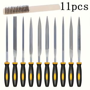 TEMU 11피스 헤비듀티 전문가용 금속 파일 세트 - 경화 합금강 구조, 10종 파일 키트 (플랫, 가드, 스퀘어, , 서클, 세미서클) & 브러시 포함 - 컬러 코드 팁 & 인체공학적 플라스틱 핸들, 목재, 금속, 플라스틱, 복합재, 유리, 석재, 플라스틱용 - DIY, 목공, 덴트 수리, 유리 매끄럽게 하기, 타일용 올인원 도구 키트 (내구성 우수)