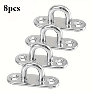 TEMU 8개 세트 헤비듀티 스테인리스 스틸 U자형 후크 (오벌 패드 및 나사 포함) - 부식 방지 내구성 강한 아이 플레이트 스테이플링 링, 산업용 및 가정용, 매끄러운 메탈릭 마감, 튼튼한 구조