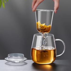 TEMU 1개 우아한 유리차잔 (손잡이 & 뚜껑) - 투명필터용기 내부라이너, 누수방지 디자인으로 잎차·허브티·과일주스·우유에 적합 - 내열성 고급유리제작, 쉬운세척시스템. 홈오피스/바리스타에게 완벽한