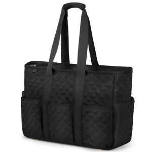 TEMU 레인소어 여성용 대형 노트북 토트백 15.6인치 수납공간 - 지퍼 포켓, 골드톤 하드웨어 & 인체공학적 스트랩이 있는 헤비듀티 워크백 - 교사, 간호사, 대학생, 여행용 백팩 (학교, 사무실, 해변용) - 태블릿 수납 가능한 블랙 오거나이저 백|노트북가방