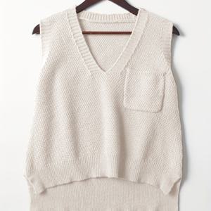 TEMU 단색 V 넥 스웨터 조끼, 봄 & 가을용 빈티지 민소매 담근 밑단 조끼, 여성 의류
