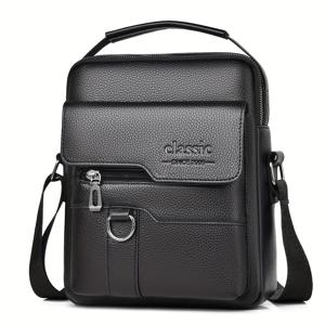 TEMU WEIXIER 남성 메신저백 - 대용량 블랙 크로스바디 서류가방, 골드톤 하드웨어, 조절 가능한 스트랩 & 메탈 체인 링크, 빈티지 노트북 친화적 핸드백, 여행용 - 남편/남자친구를 위한 이상적인 선물 (PU)|남자크로스백