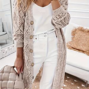 TEMU 플러스 사이즈 여성용 우아한 가디건 - 롱라인 스웨터 코트, 오픈 프론트 반투명 가을/봄 시즌, 시크한 사무실부터 파티까지의 의상, 비침 없는 외투, 가을 워드로브, 오픈프론트 디자인, 스타일리시한 레이어링 아이템, 패션 포워드 여성