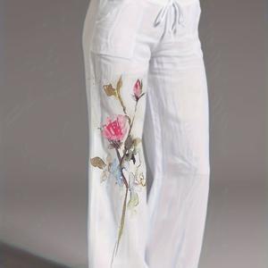 TEMU 꽃 무늬 와이드 레그 팬츠 봄 & 가을 캐주얼 루즈 팬츠, 여성 의류