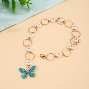 TEMU 파란색 수제 공예용 바늘뜨기 마커 체인, 아크릴 구슬로 만든 나비 매력, 숫자 0-9 크로셰 스티치 마커, 수공예를 위한 소용품