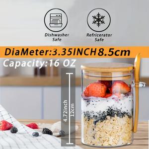 TEMU 구매 2개/4개, 16온스 오트밀 컵, 샐러드 그릇, 오트밀 항아리, 식사 준비용 뚜껑과 숟가락이 있는 유리 용기, 치아씨드, 푸딩, 요거트, 샐러드, 시리얼